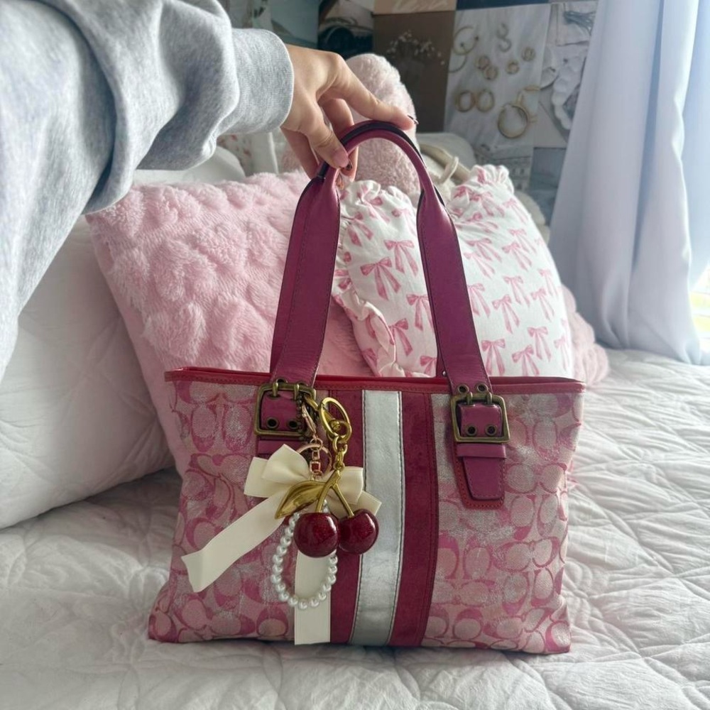 Y2K Pink Coach glittery/shimmery‎ monogram tote bag